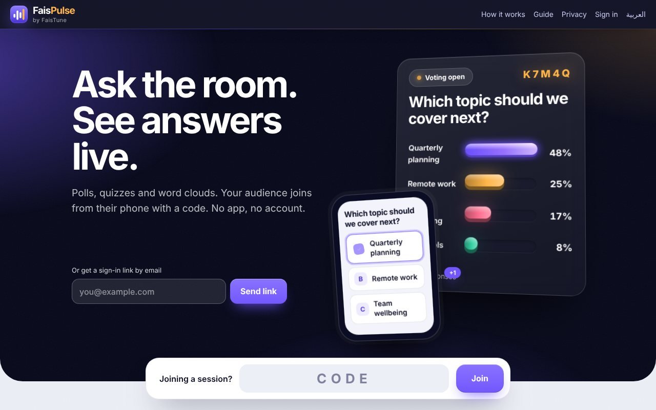 The home page: sign in, or join a session with a code
